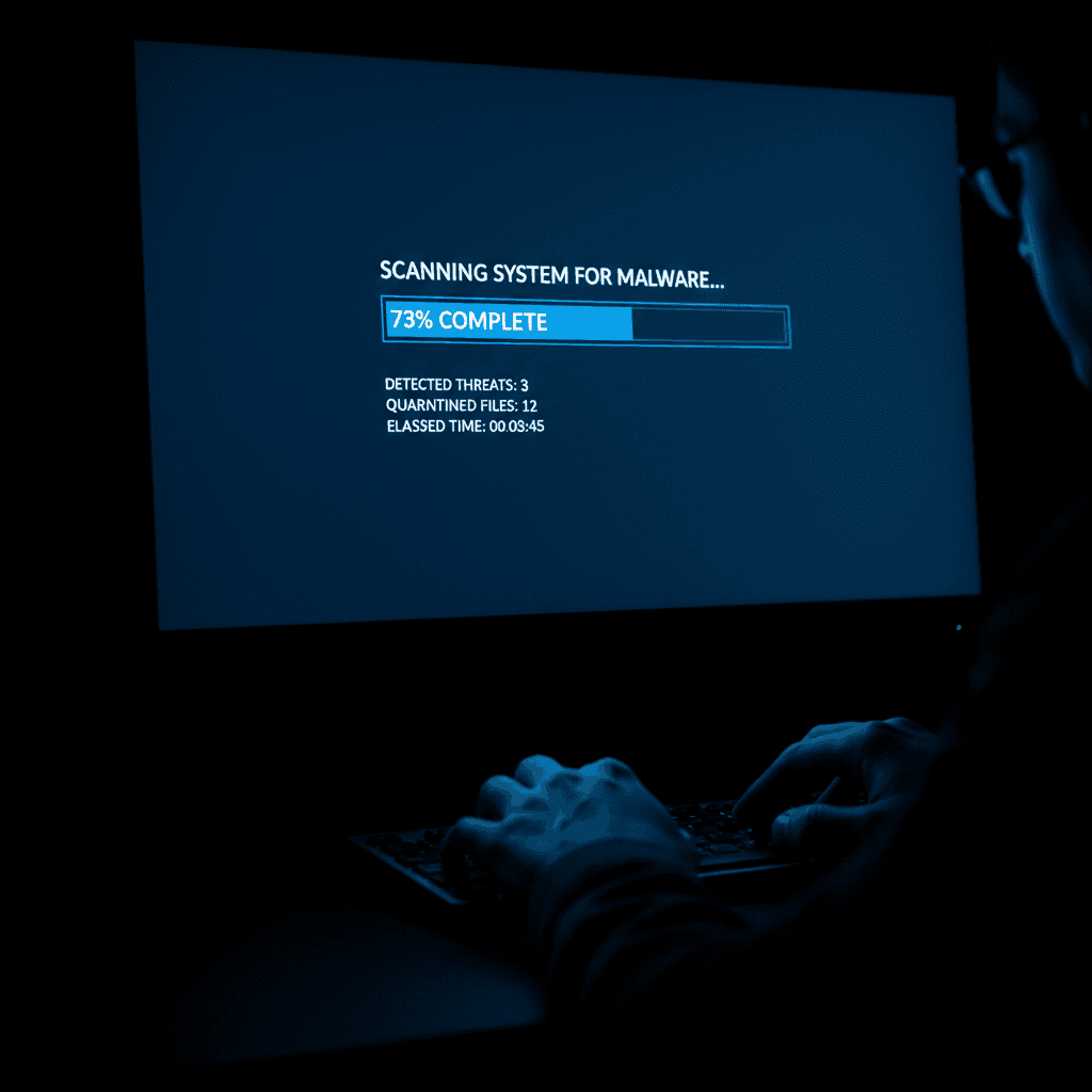 Malware scan running on computer screen