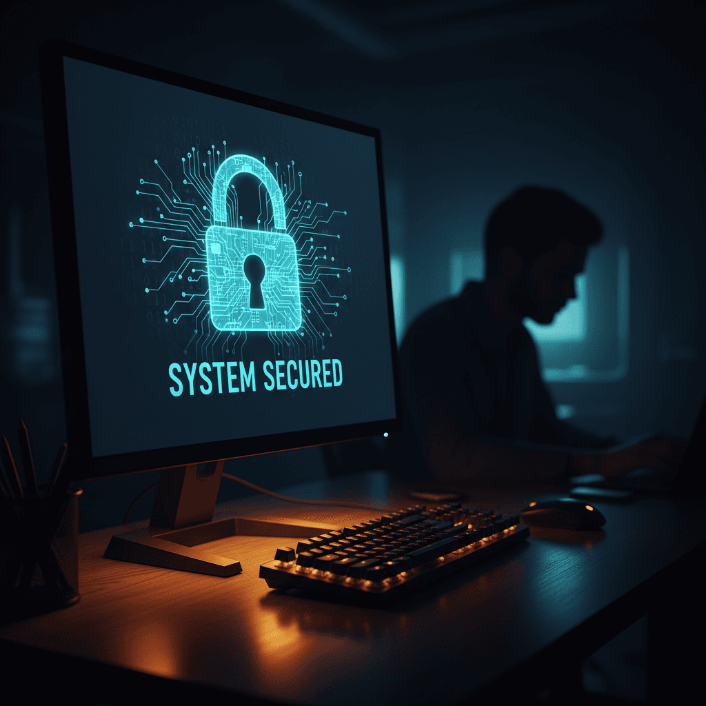 Cybersecurity monitoring dashboard on screen