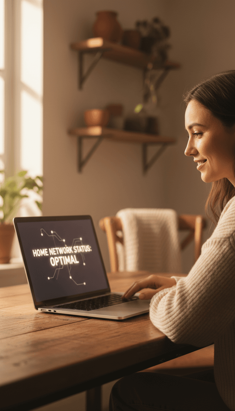 Homeowner reviewing secure network settings on laptop